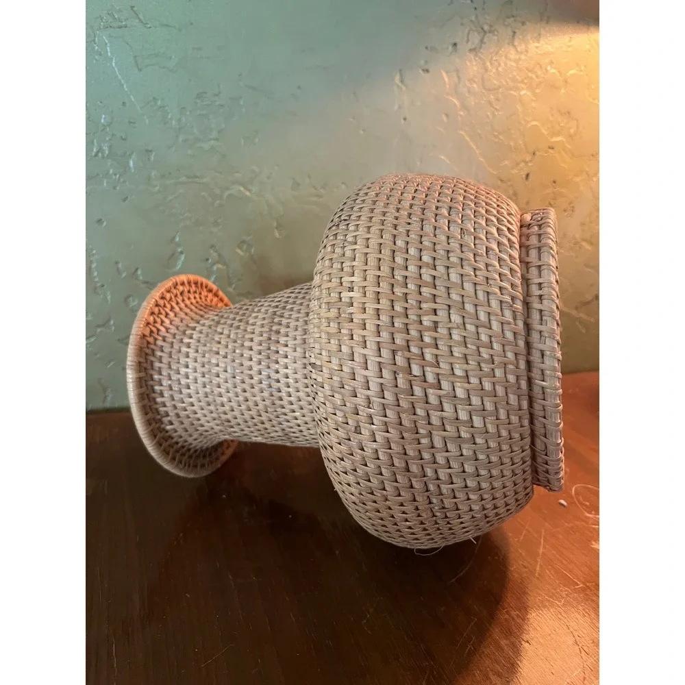 Vintage Woven Rattan Wicker Vase Natural Boho Decorative Flared Rim Vessel